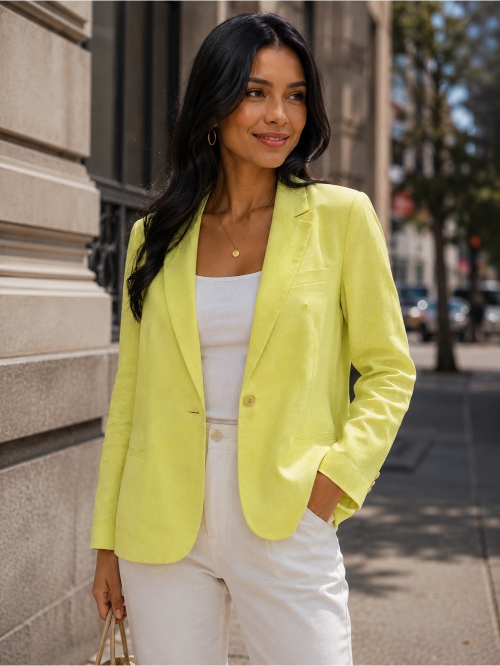 Banana Republic Yellow Linen-Blend Single-Button Blazer